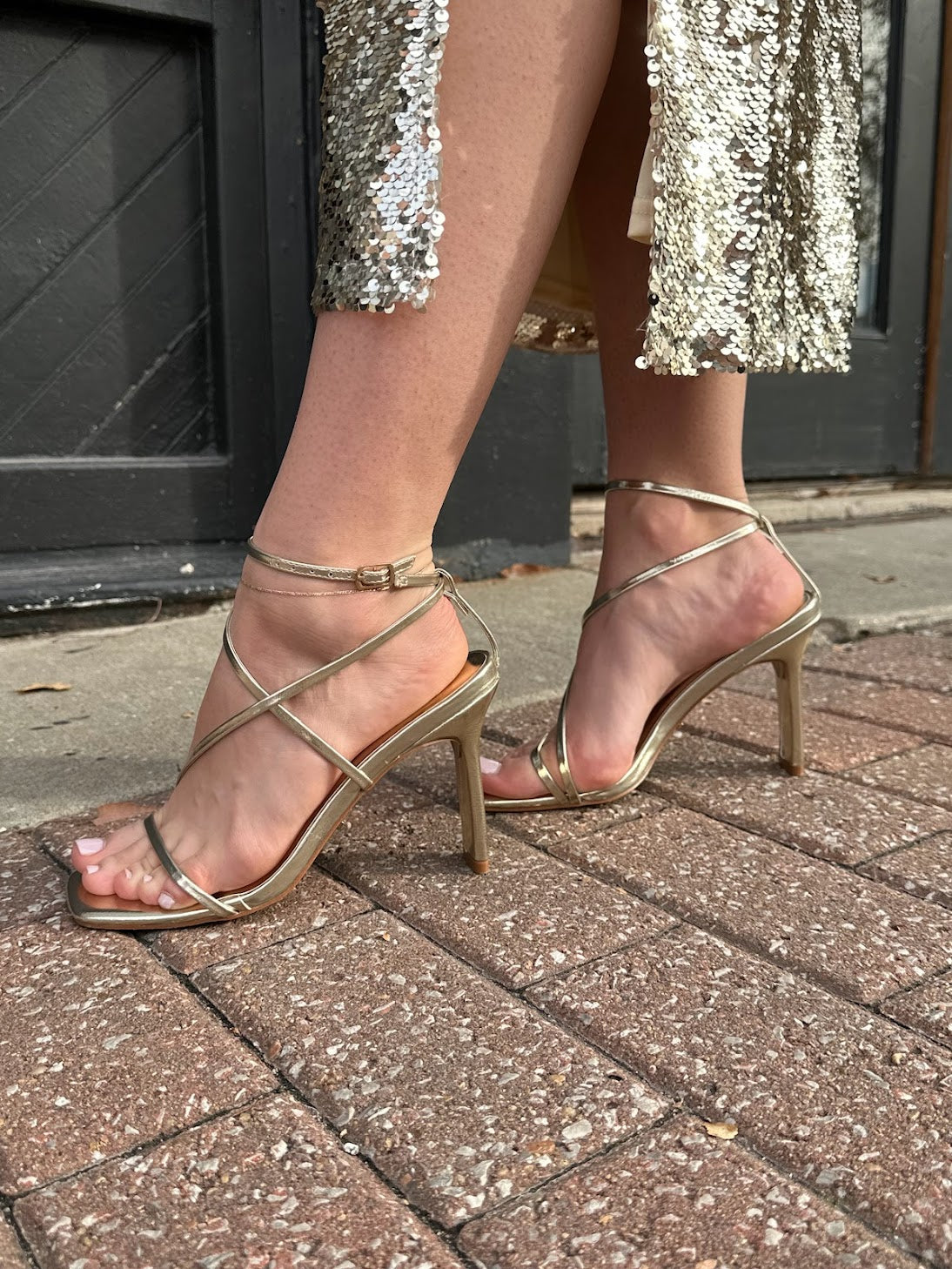 Luxxa Gold Strappy Wedge Sandals