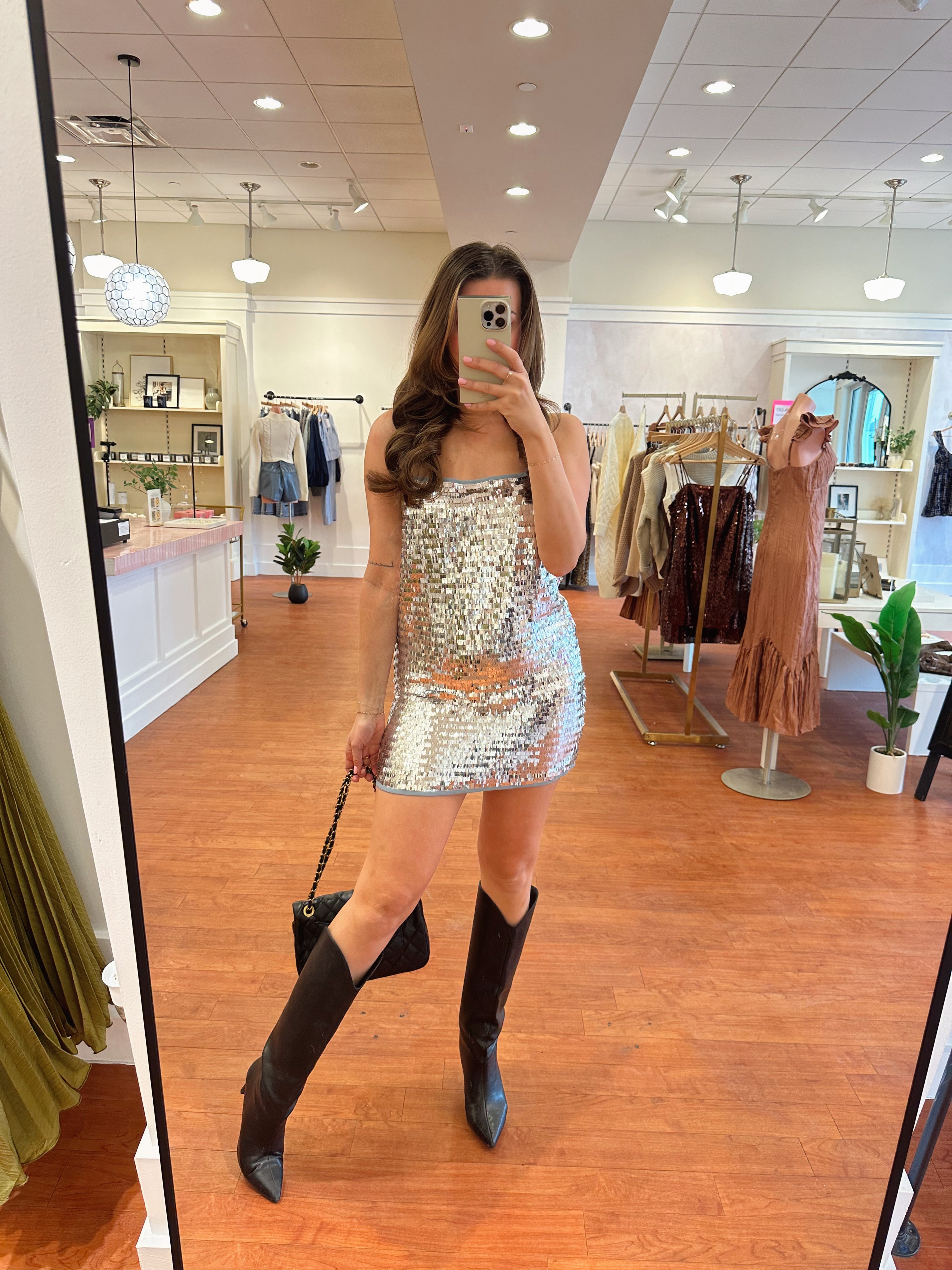 Ryles Sequin Mini Dress- Silver