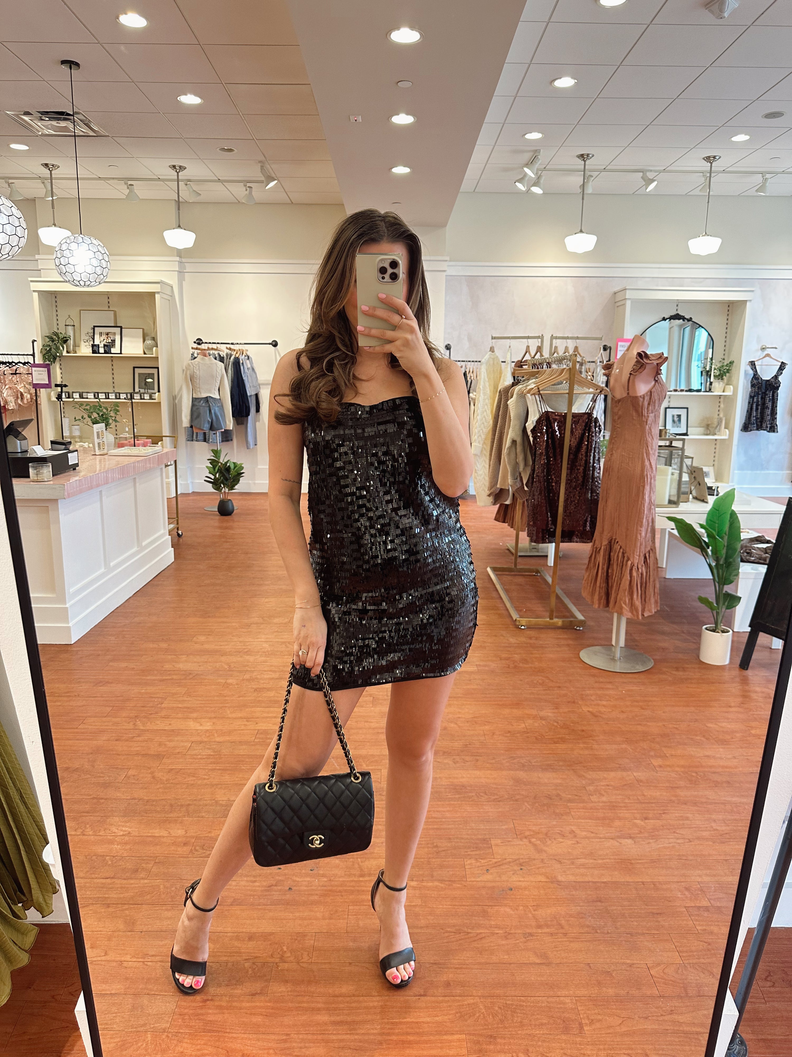 Ryles Sequin Mini Dress-Black