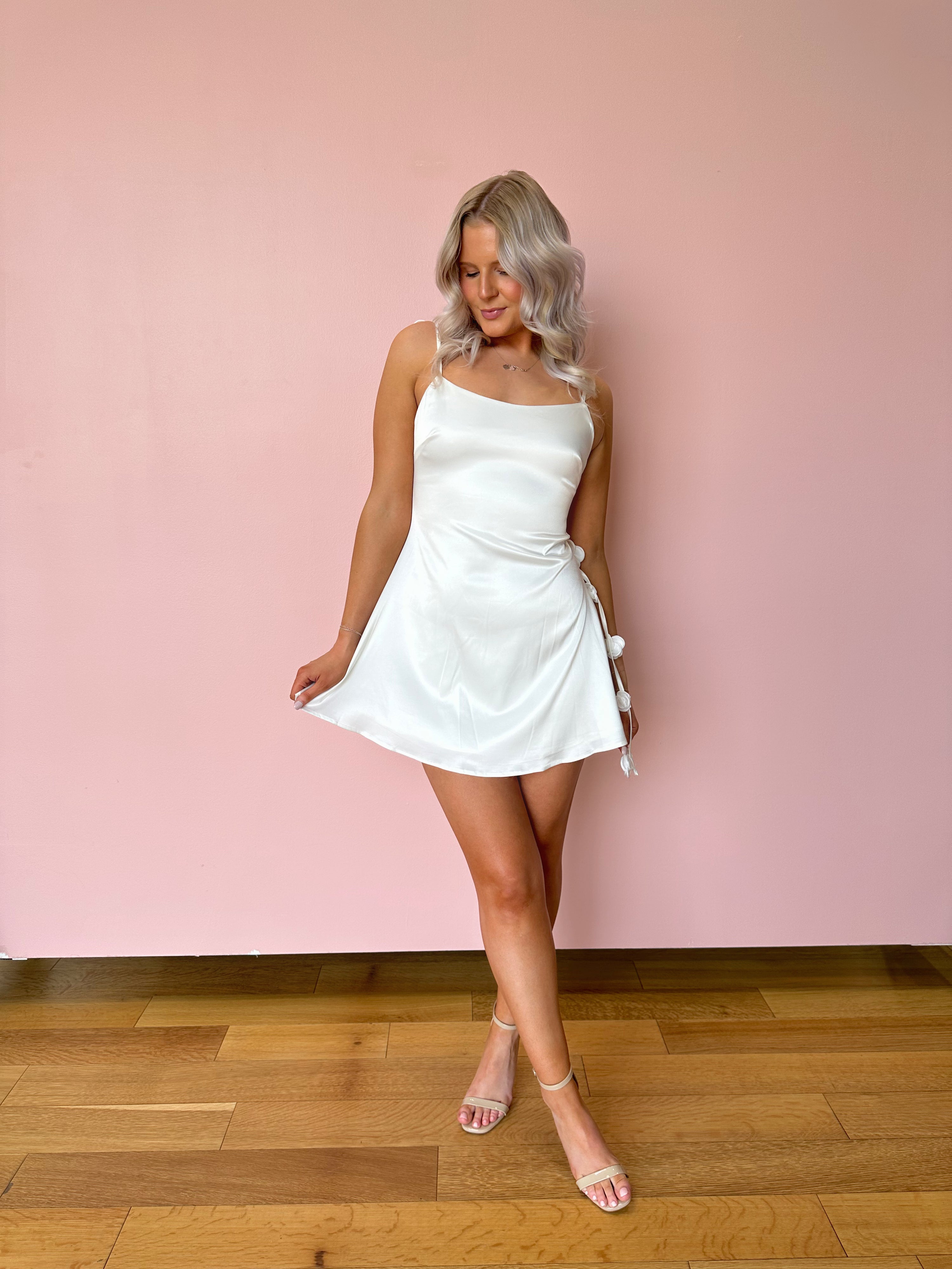 Petra Satin Mini Dress- White