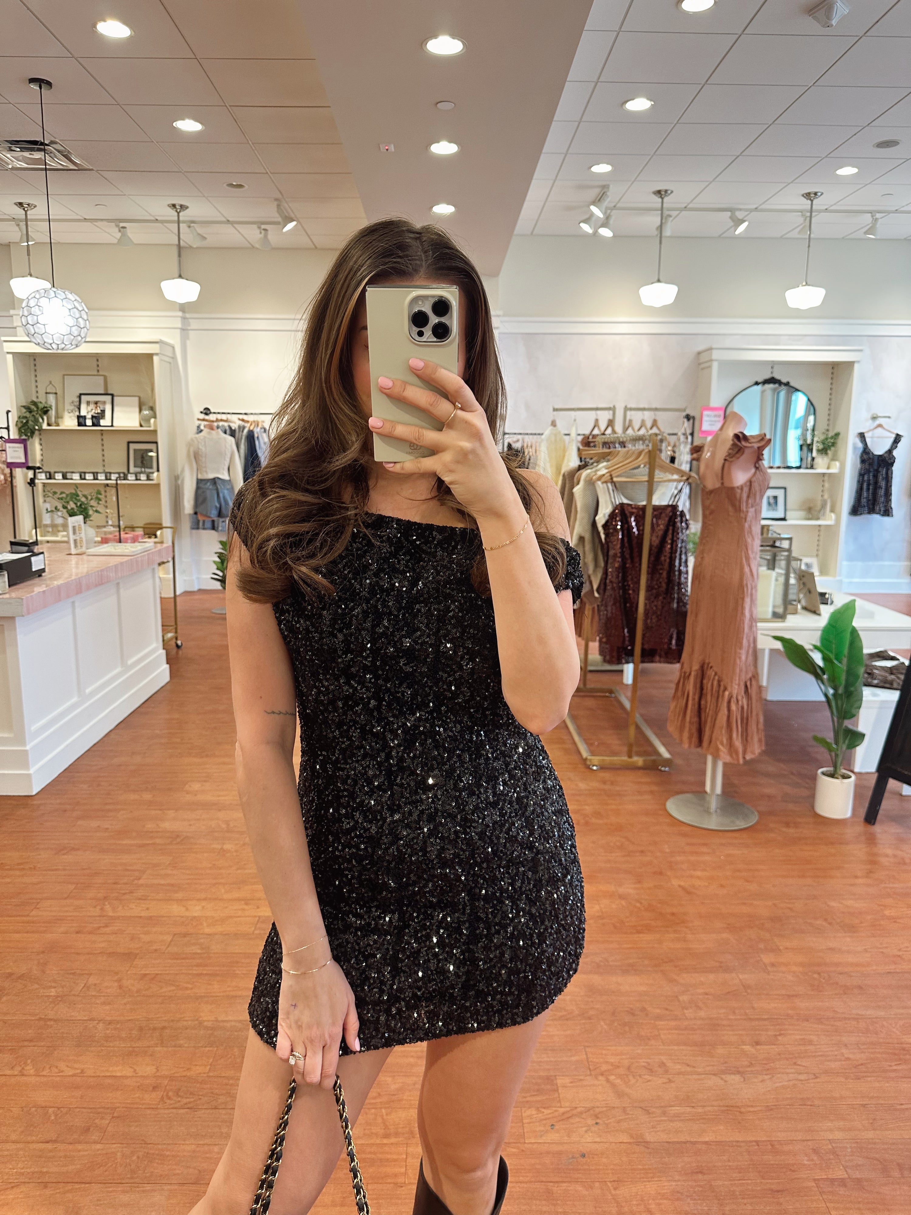 Luxe Sequin Mini Dress- Black