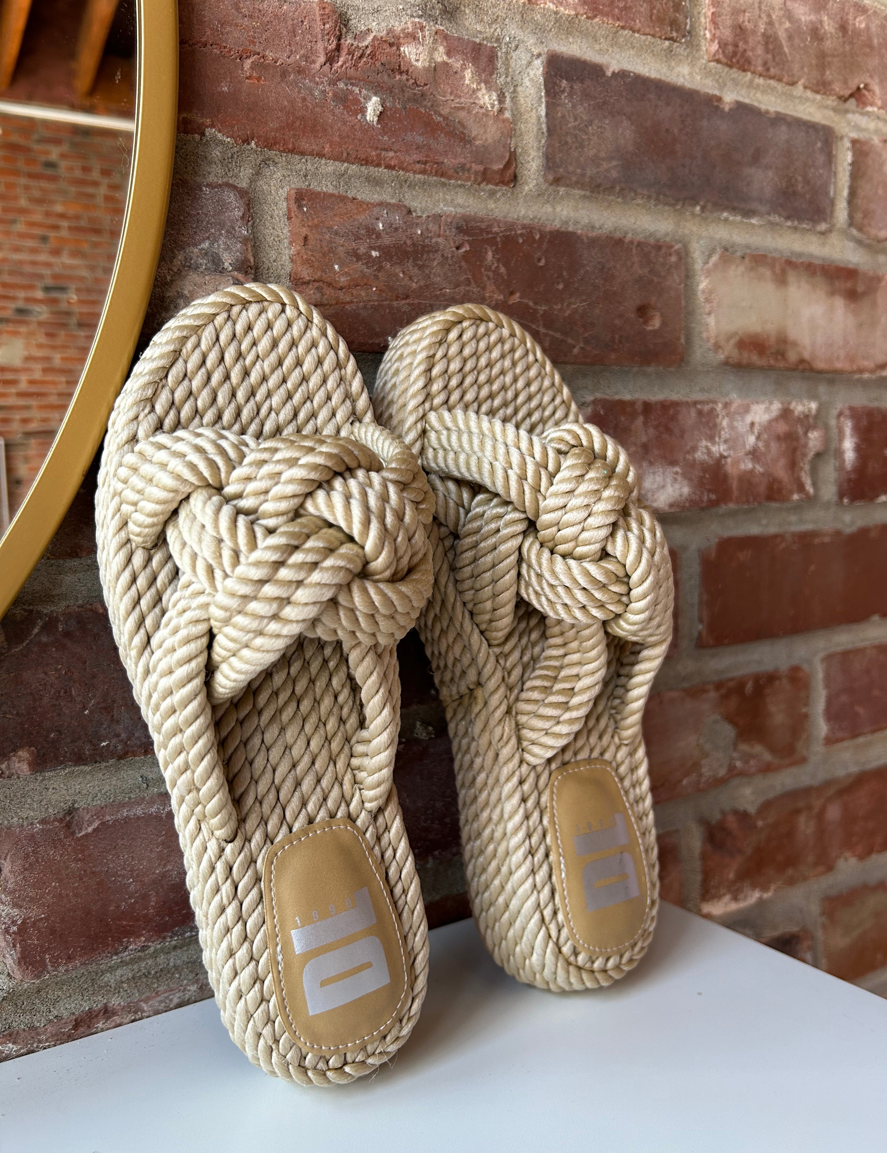 Natural rope slide sandal with braided knot detail and flat sole