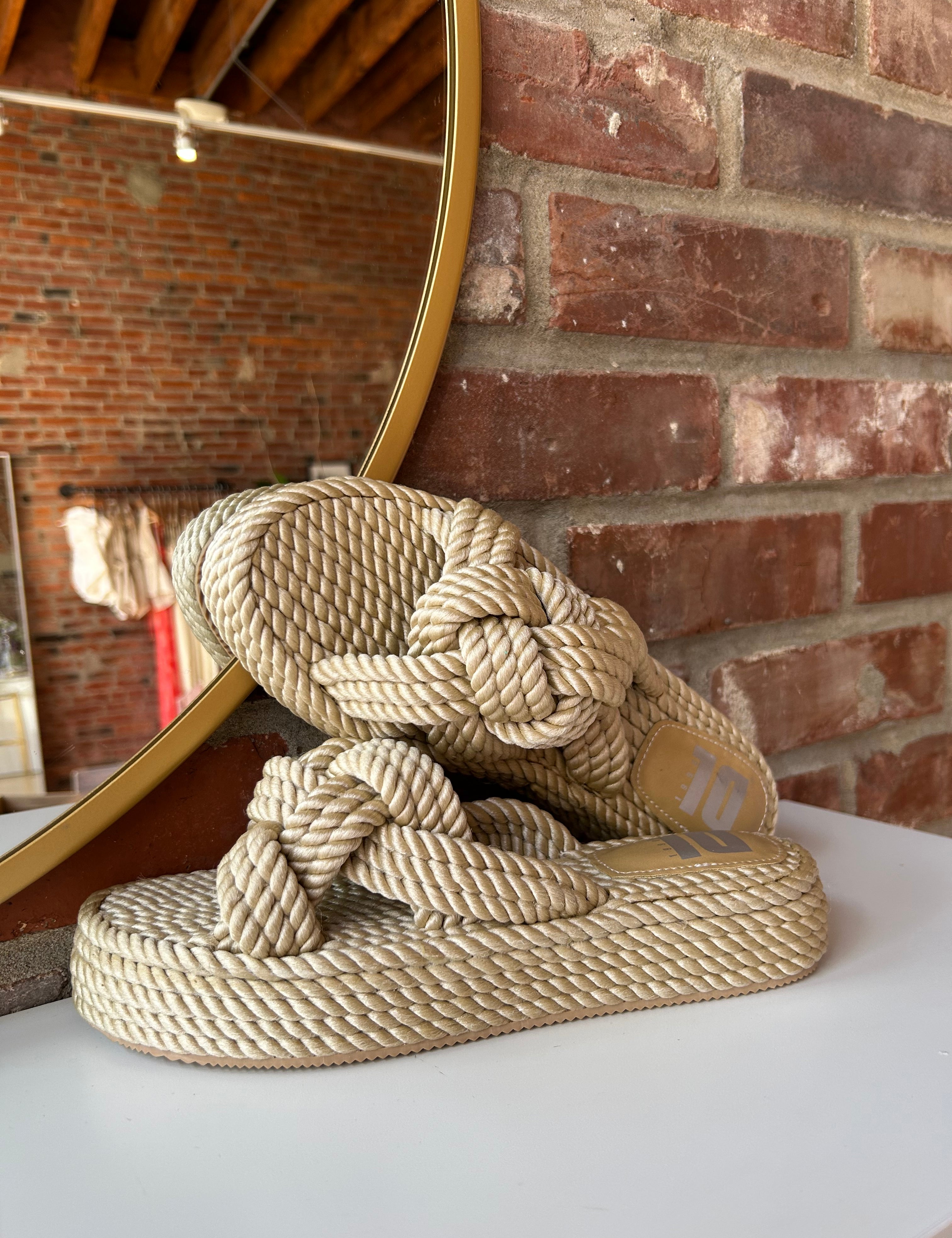 Natural rope slide sandal with braided knot detail and flat sole