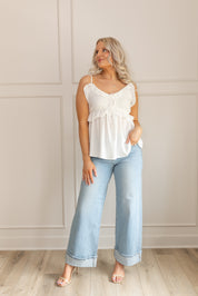 Sayla White Ruffle Babydoll Top