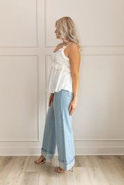 Sayla White Ruffle Babydoll Top
