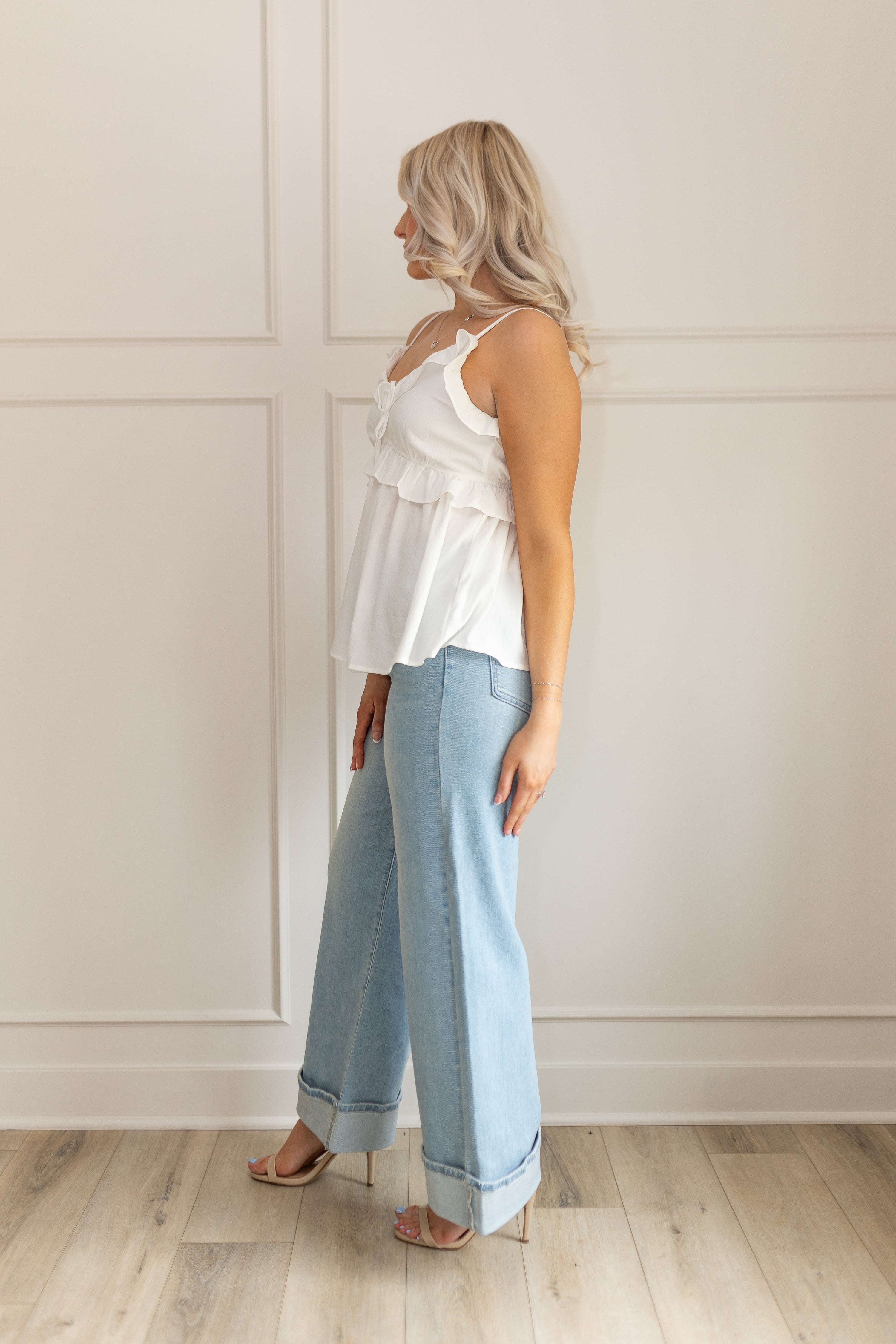 Sayla White Ruffle Babydoll Top