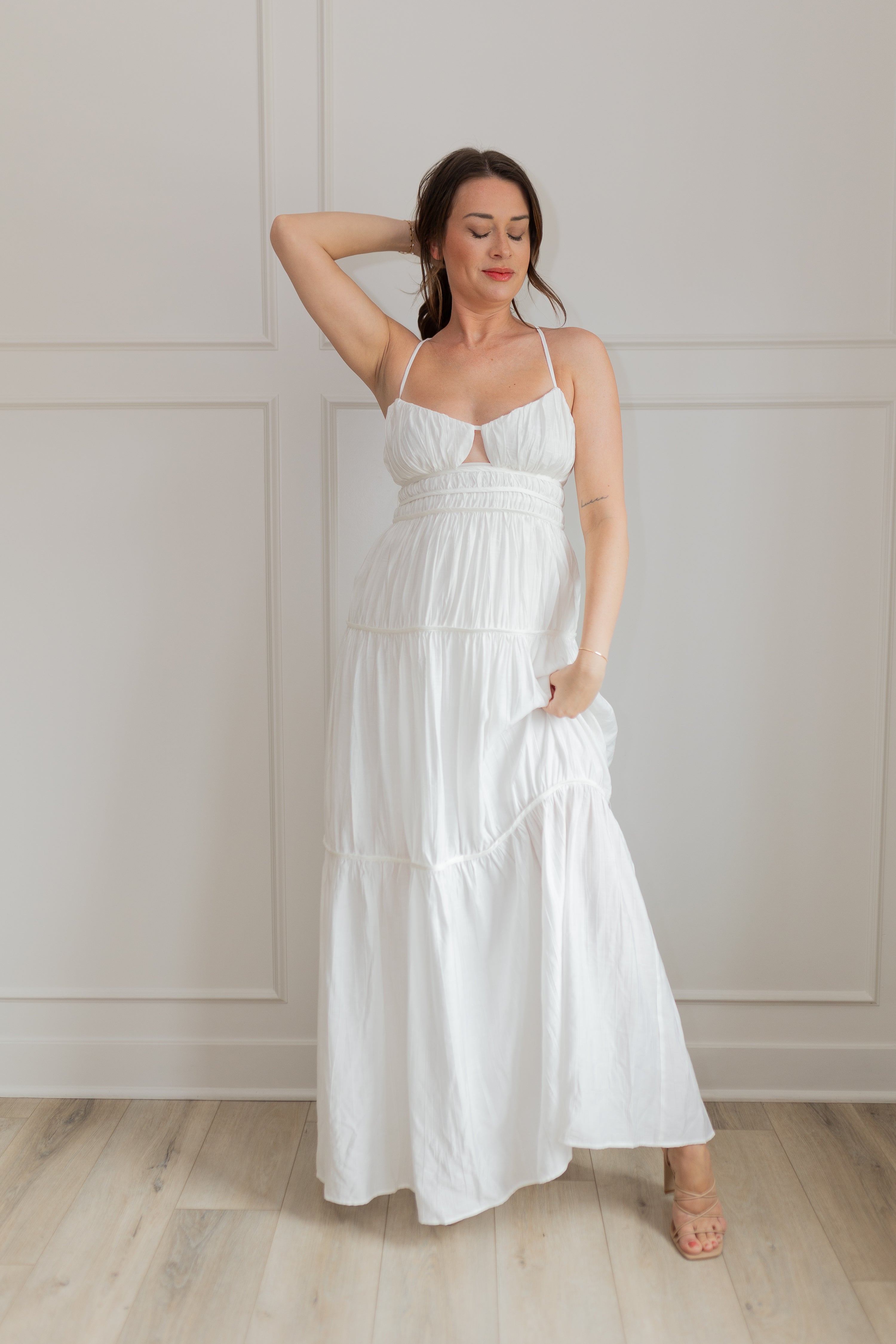 Paris White Cutout Tiered Maxi Dress