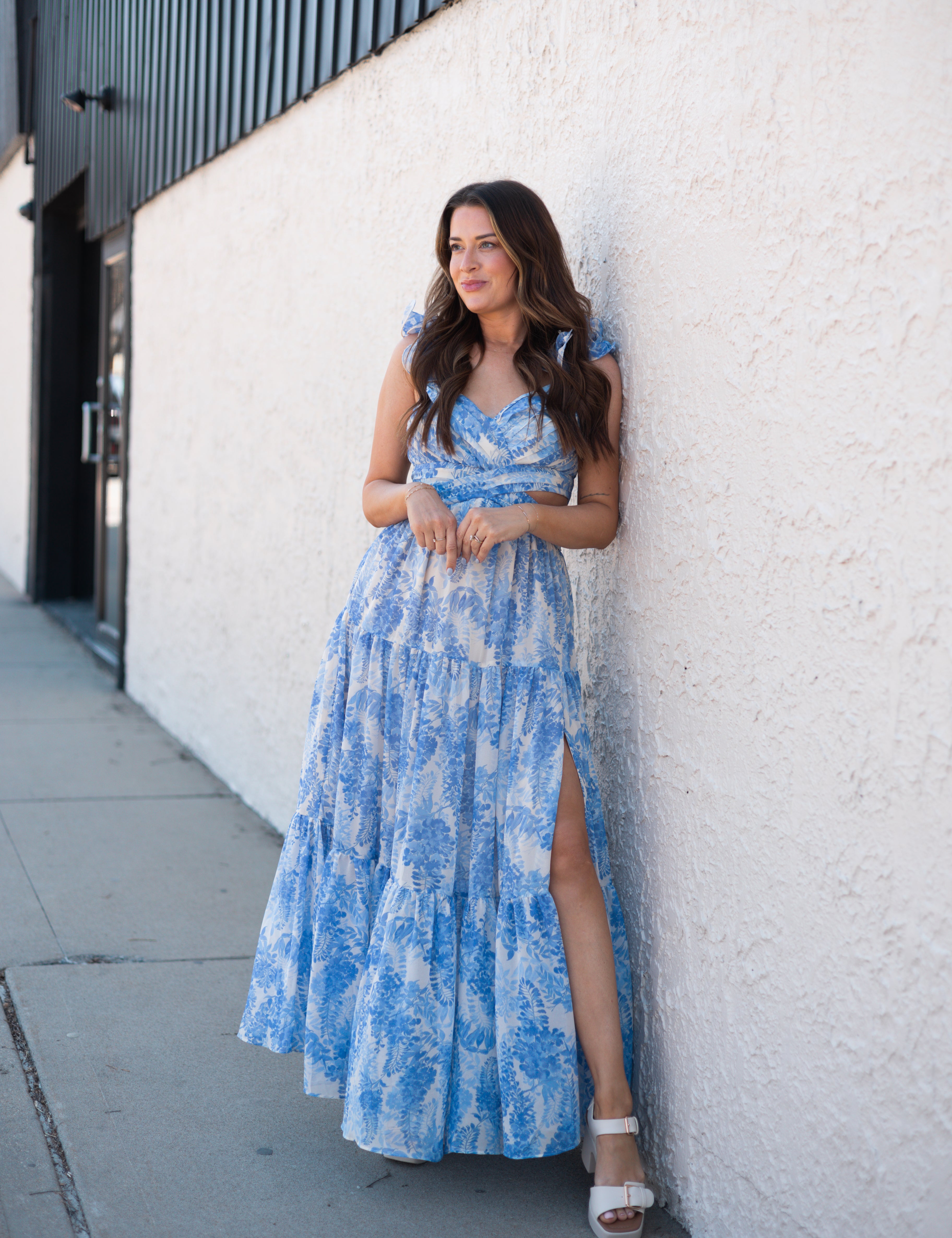 Kenzie Blue Floral Cutout Maxi Dress.