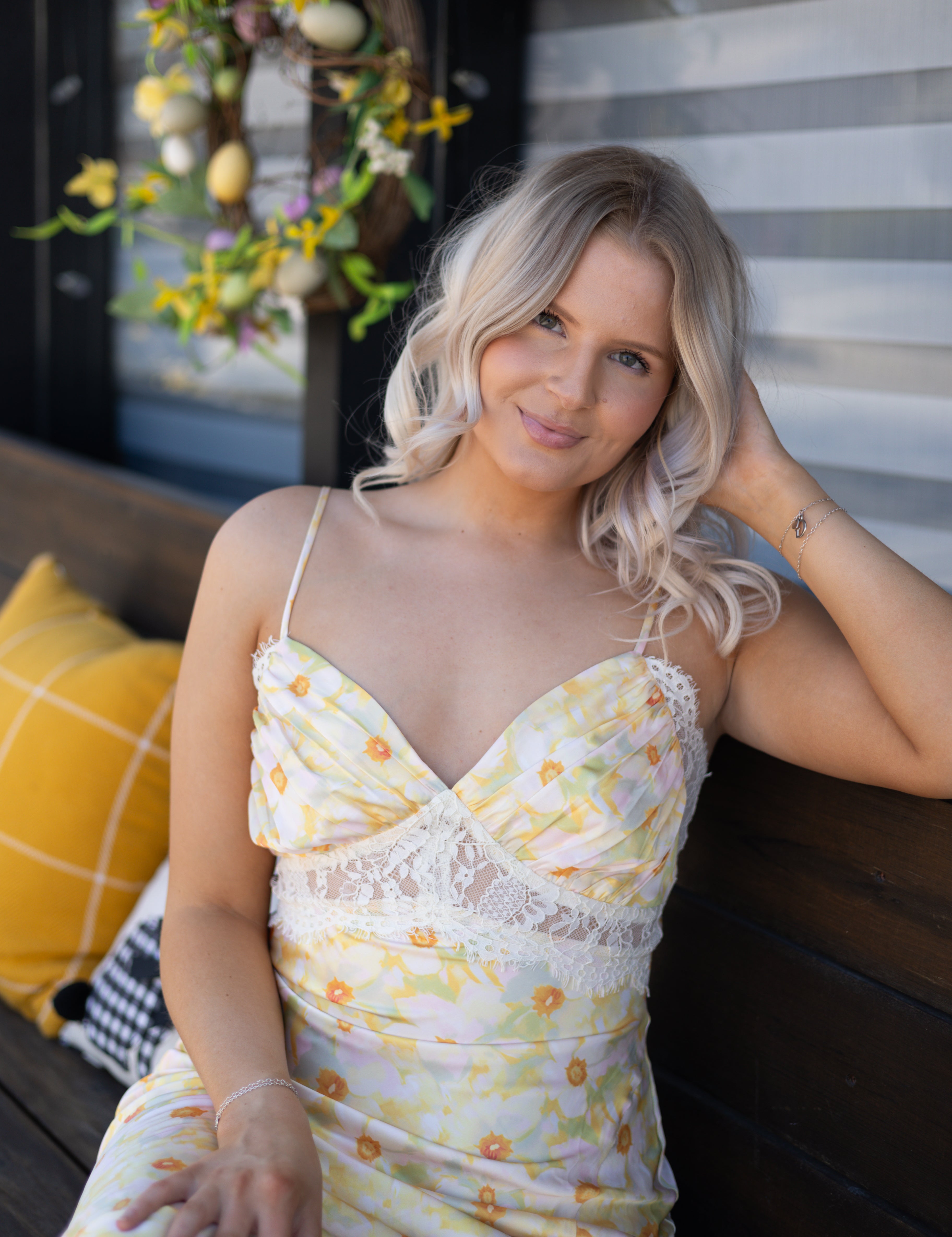 Keely Yellow Floral Lace Trim Maxi Dress.