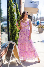 Paisley Lavender Floral Pleated Maxi Dress.
