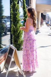 Paisley pastel pleated maxi dress.