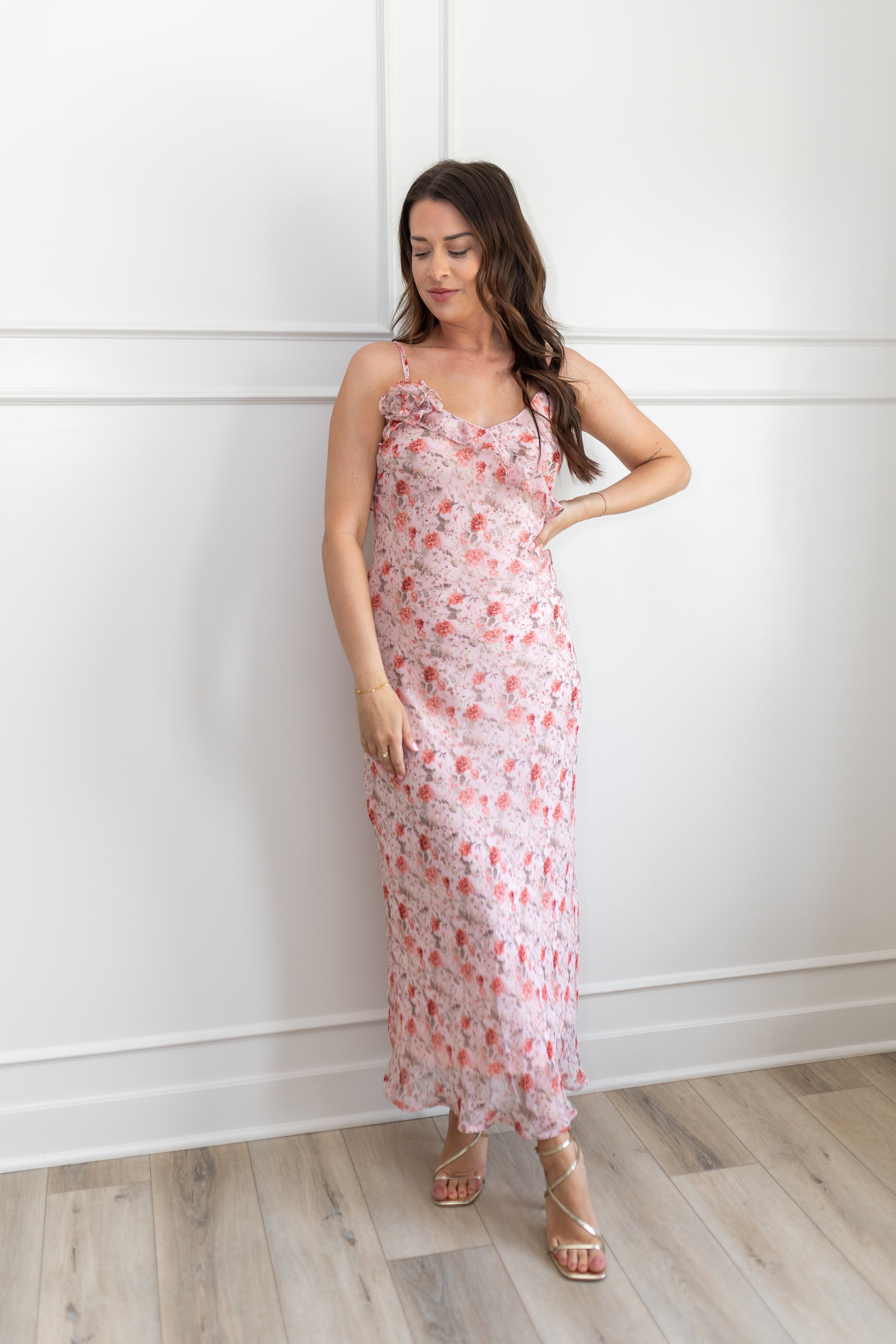 Maren Pink Floral Textured Maxi Dress