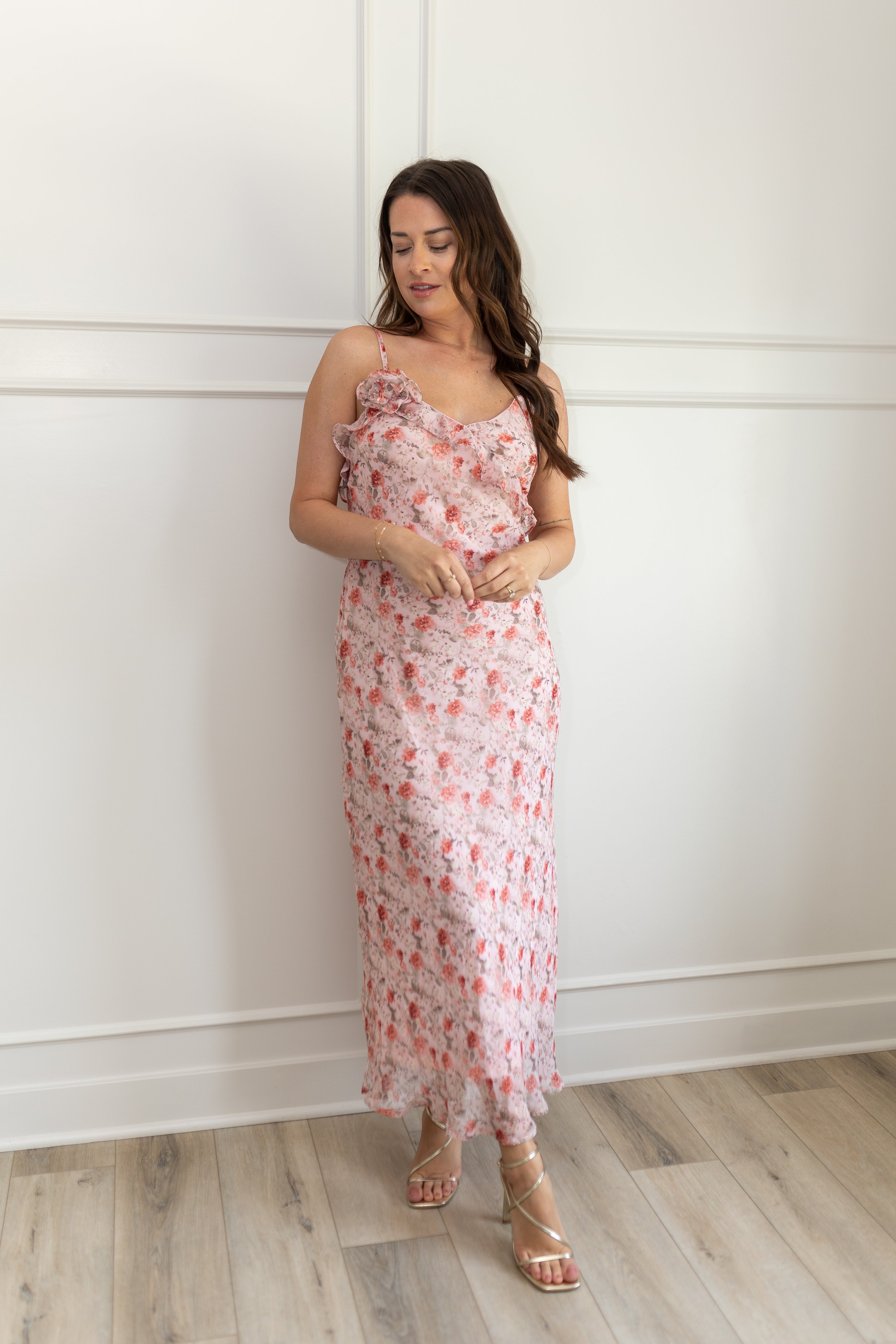 Maren Pink Floral Textured Maxi Dress