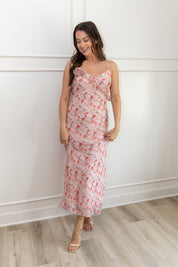 Maren Pink Floral Textured Maxi Dress