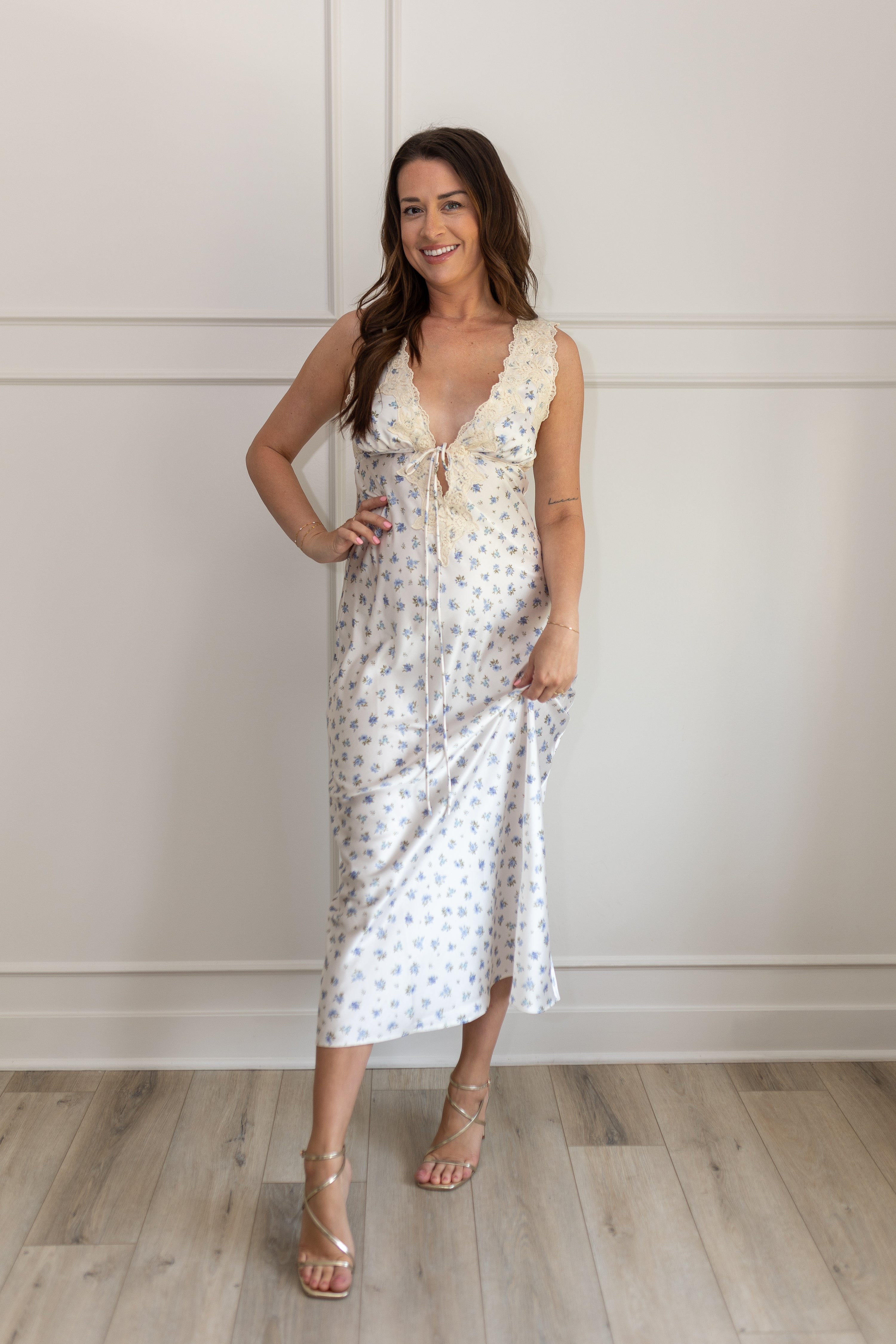 Bluebell Lace Trim Floral Maxi Dress