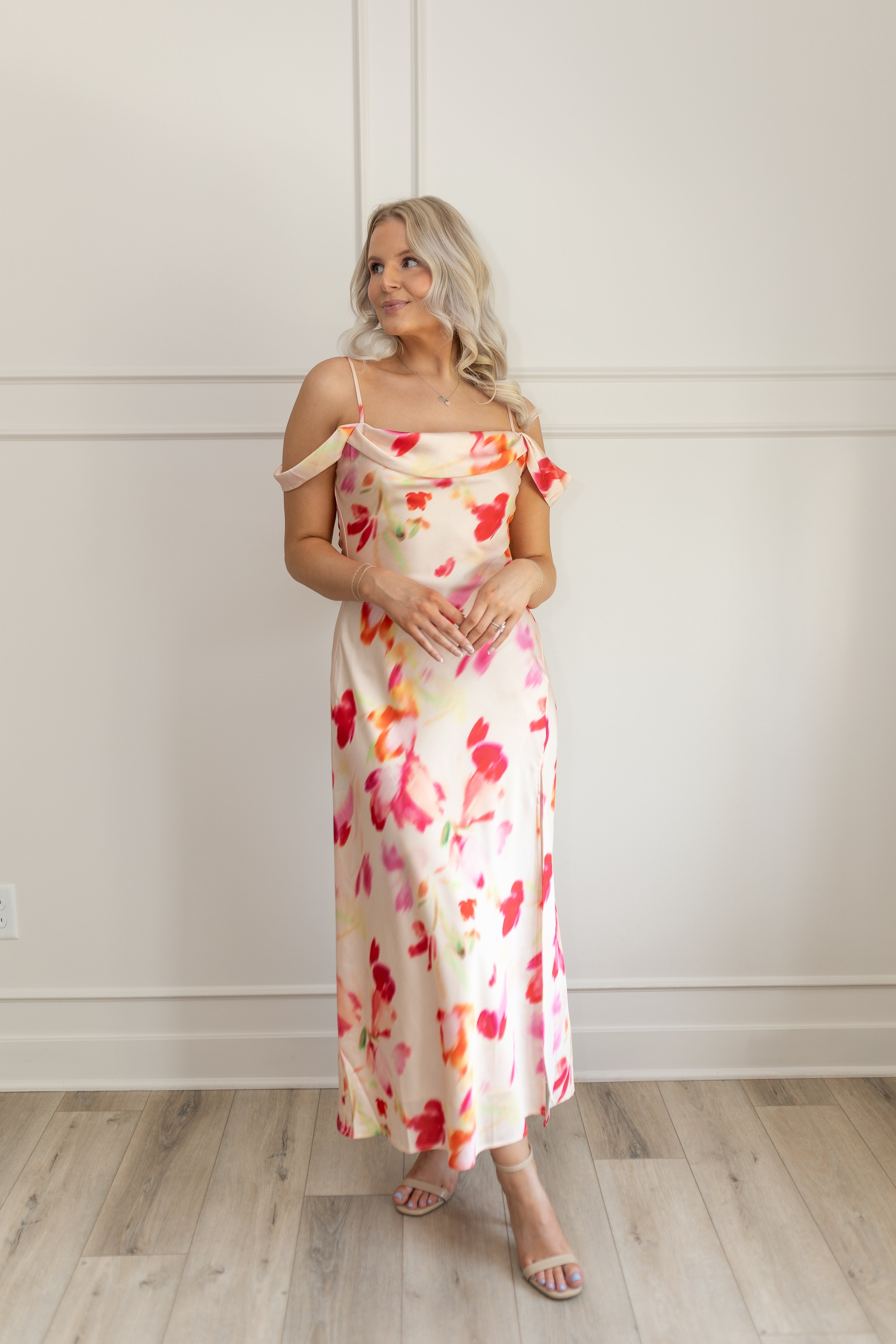 Cora Floral Off The Shoulder Midi Dress