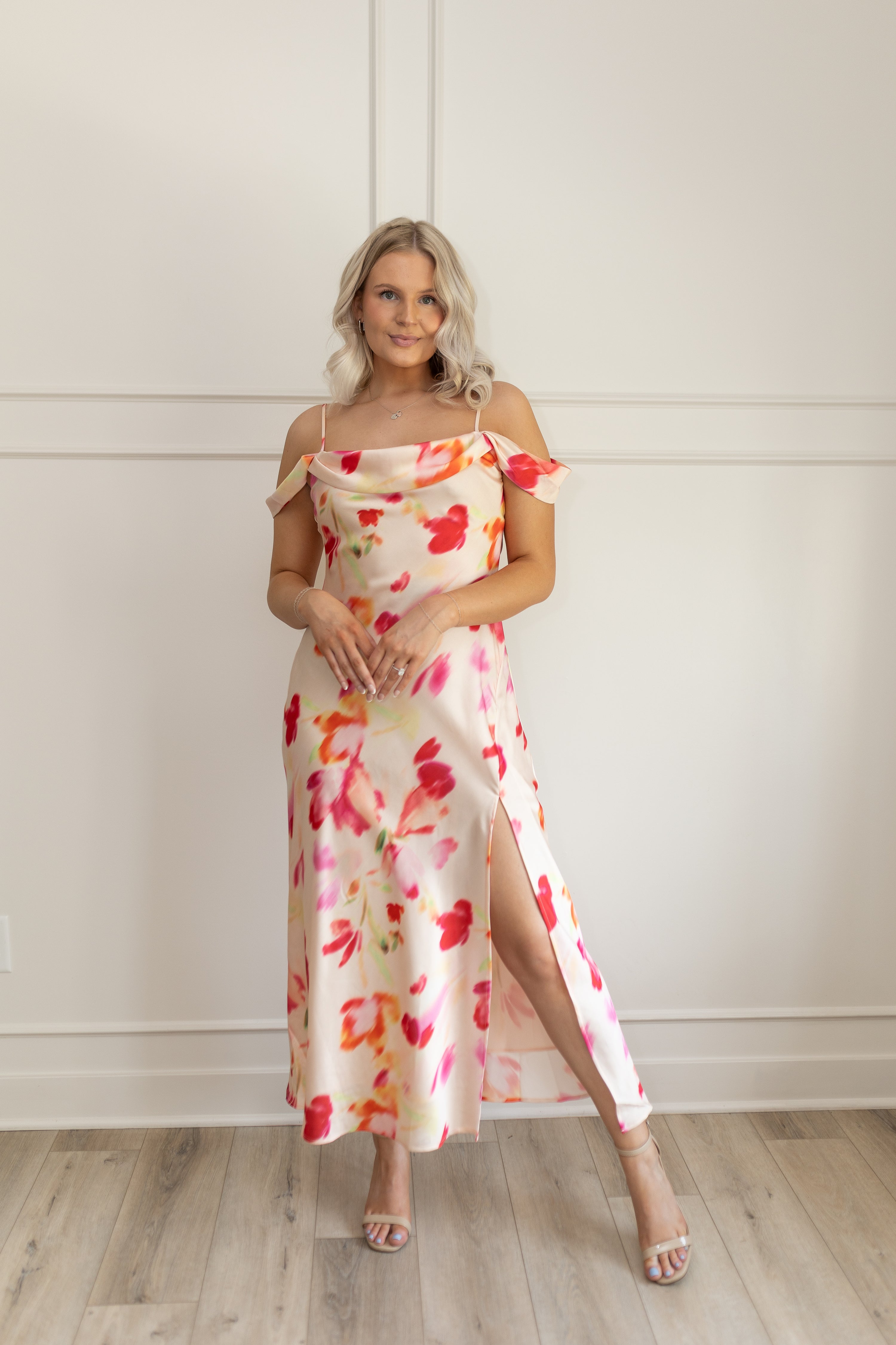 Cora Floral Off The Shoulder Midi Dress