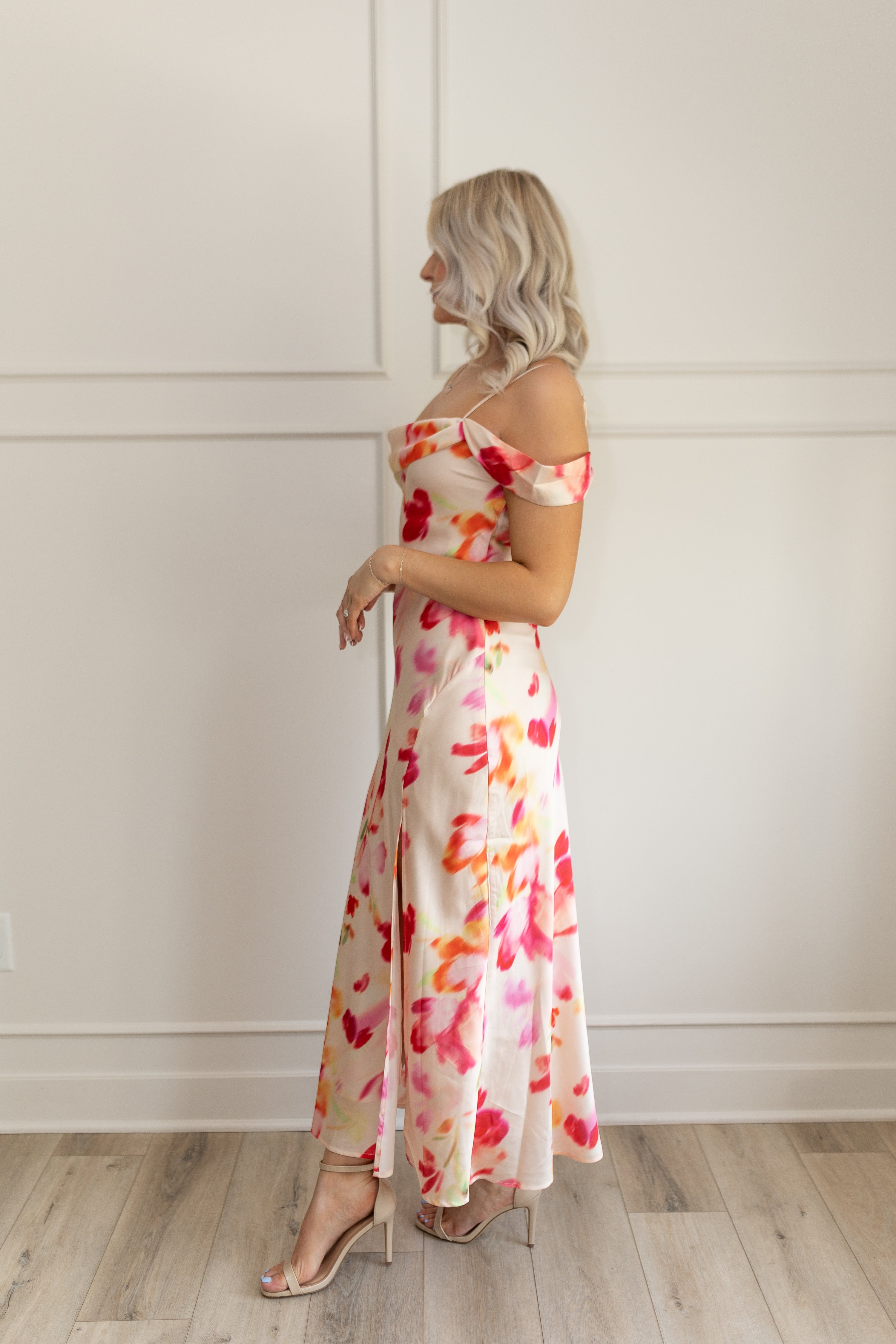 Cora Floral Off The Shoulder Midi Dress