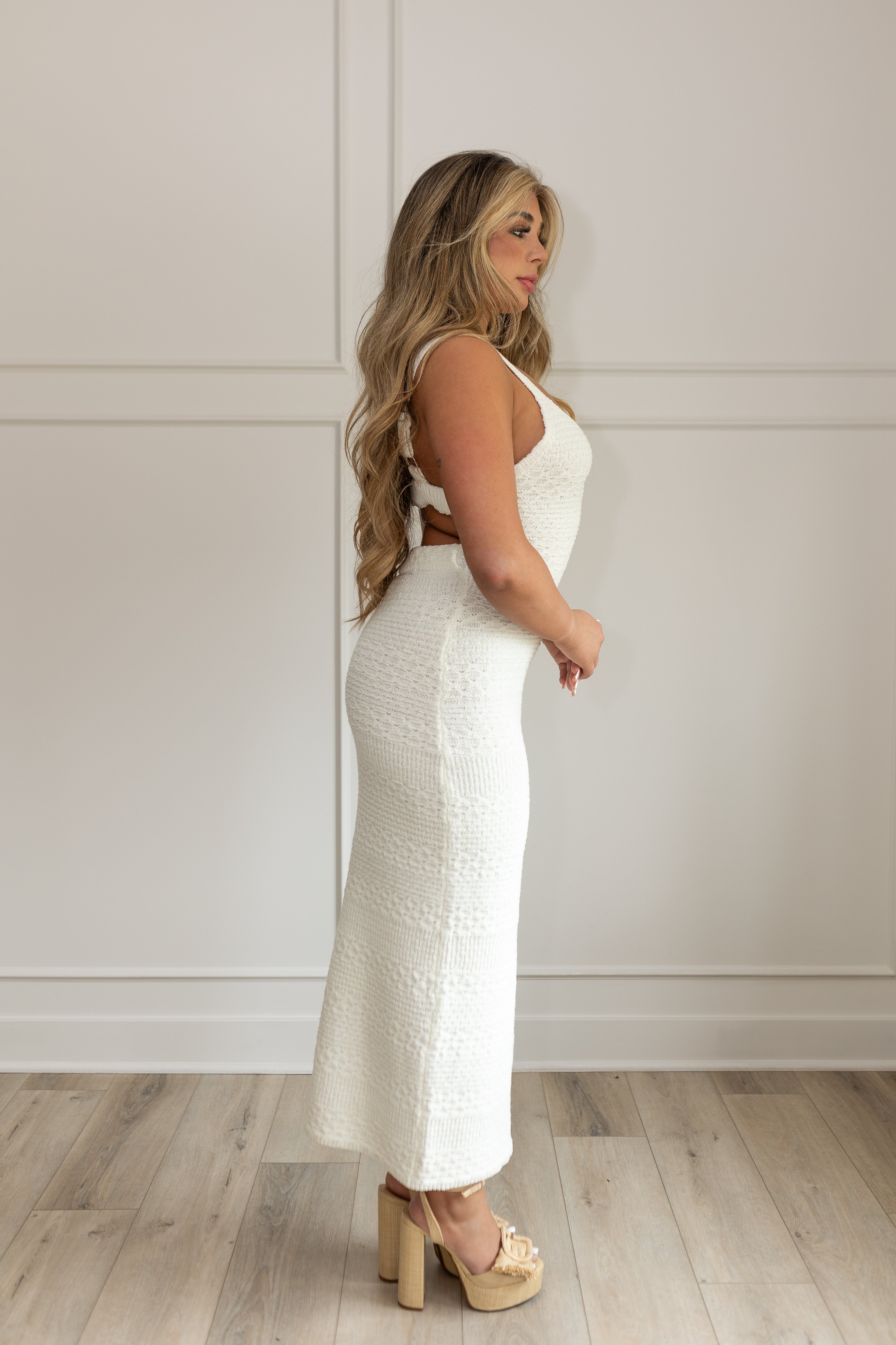 Petra Cream Crochet Cutout Midi Dress
