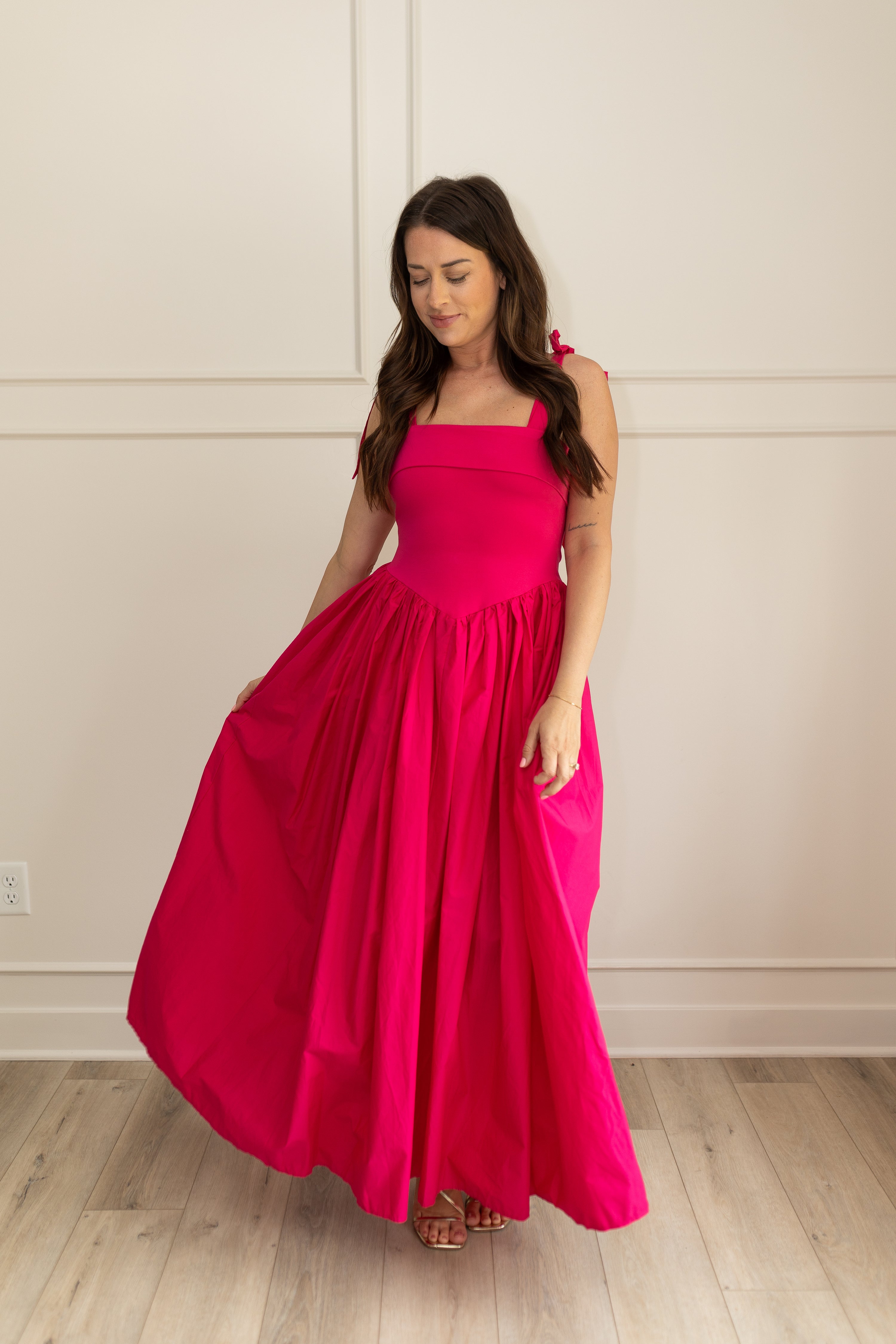 Karina Fuchsia Drop Waist Midi Dress