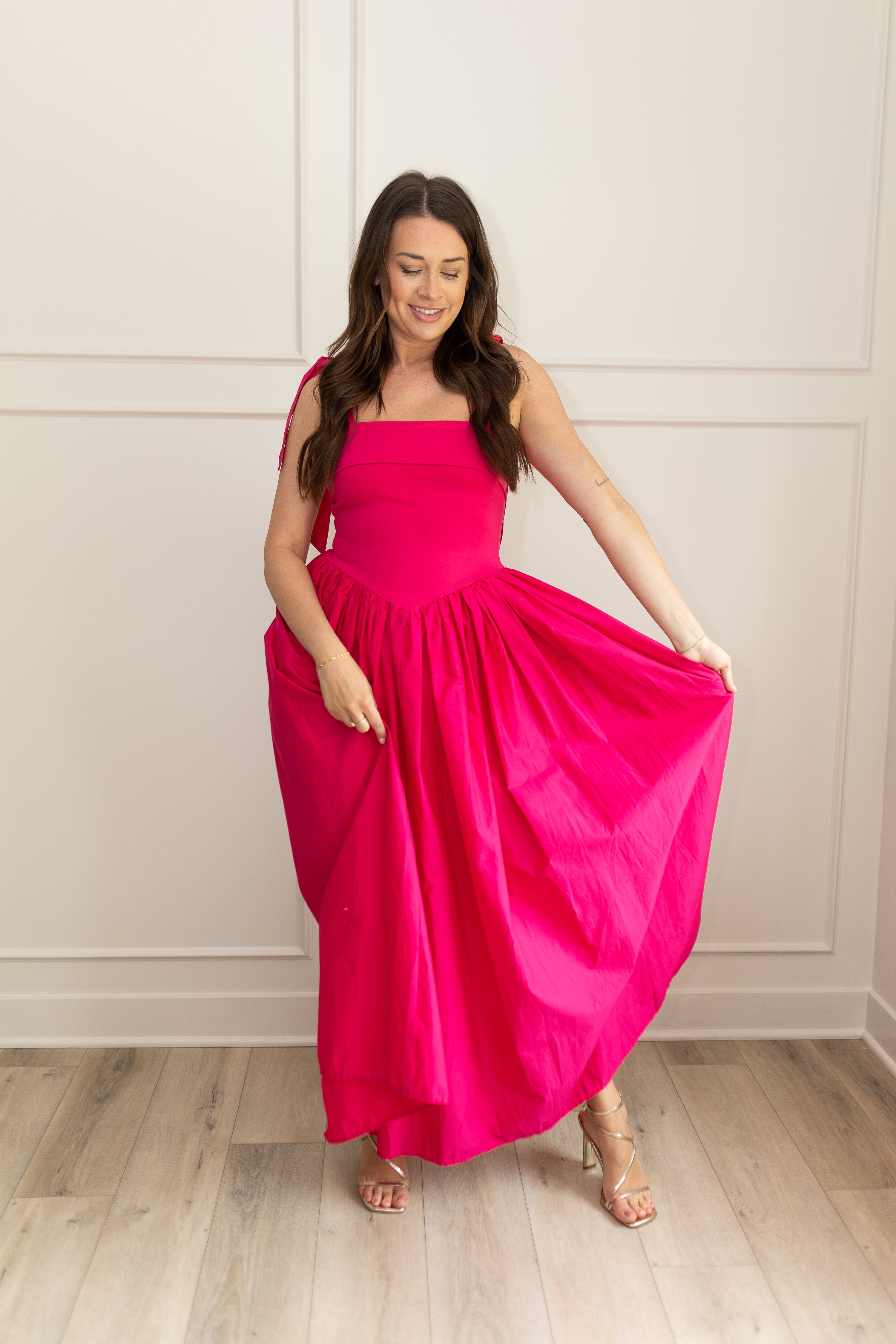 Karina Fuchsia Drop Waist Midi Dress