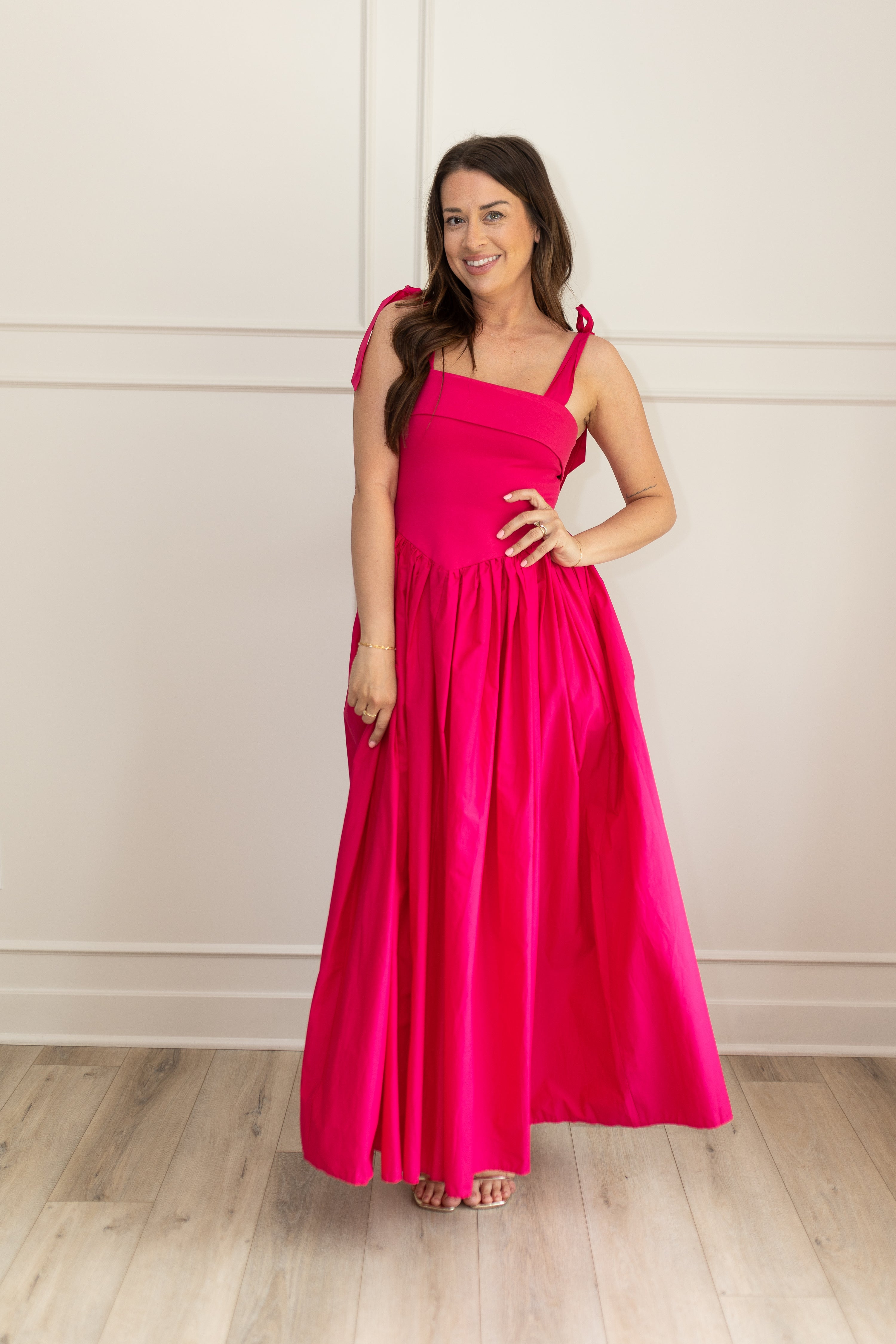Karina Fuchsia Drop Waist Midi Dress
