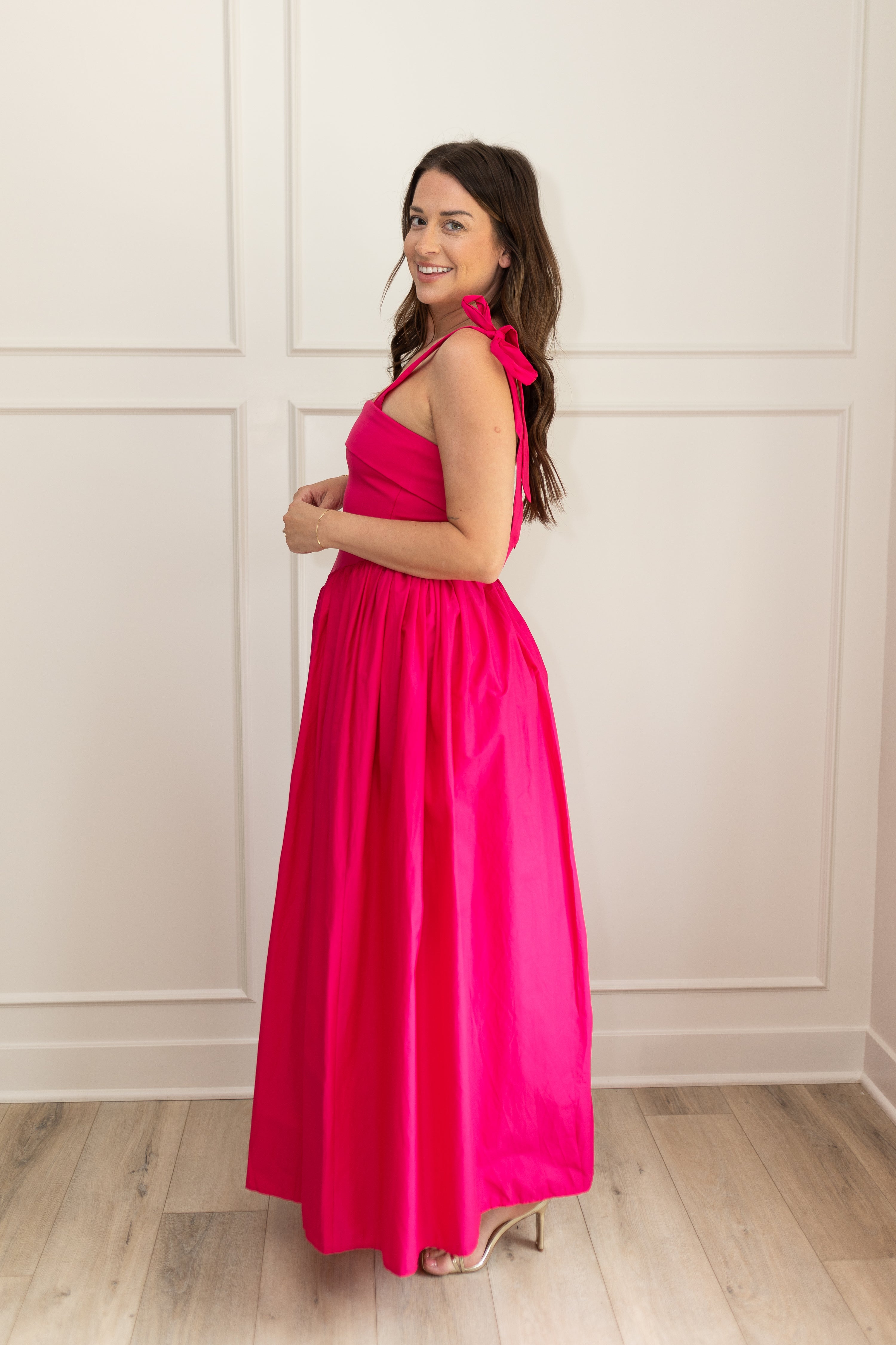 Karina Fuchsia Drop Waist Midi Dress