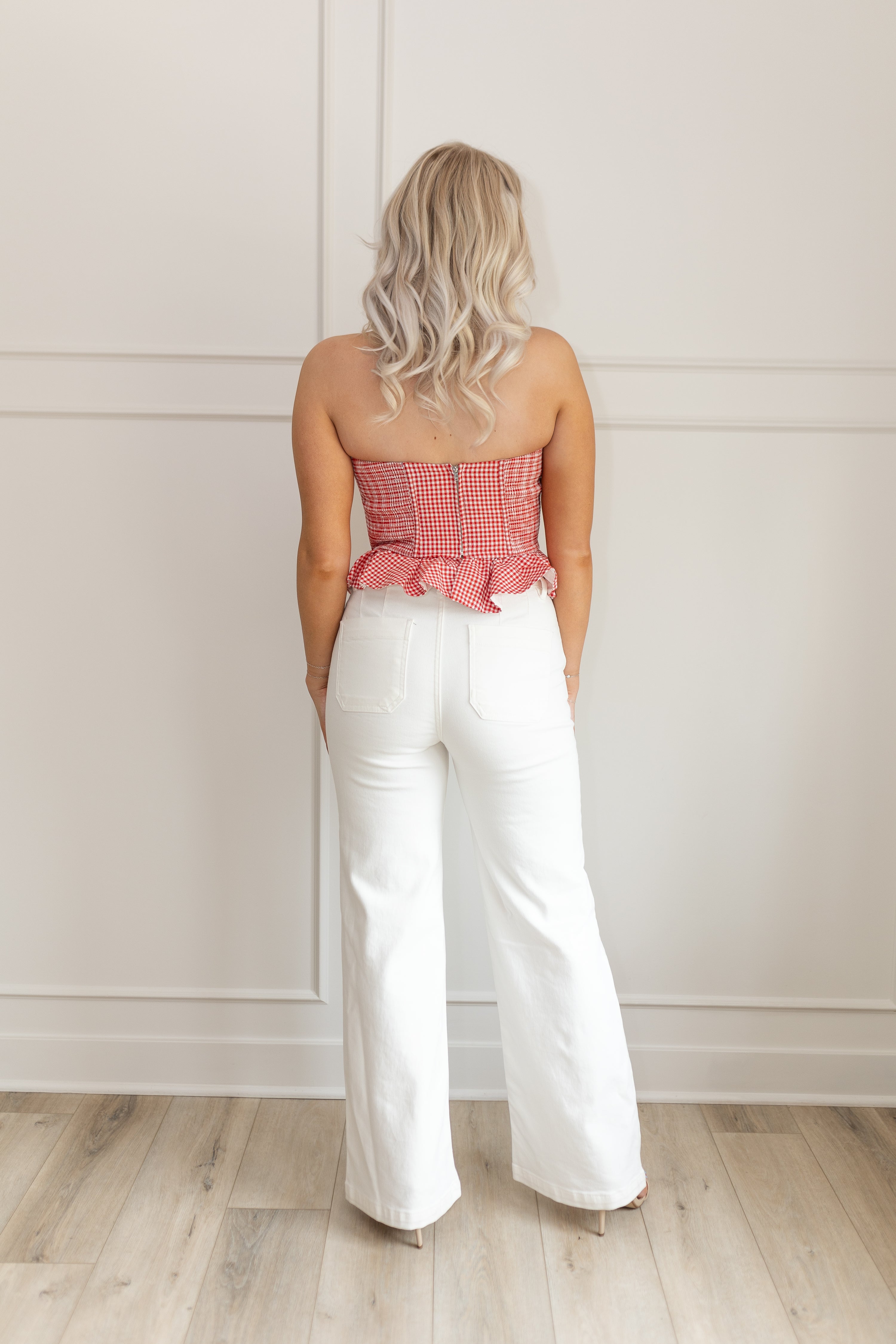 Cara Red Gingham Peplum Top
