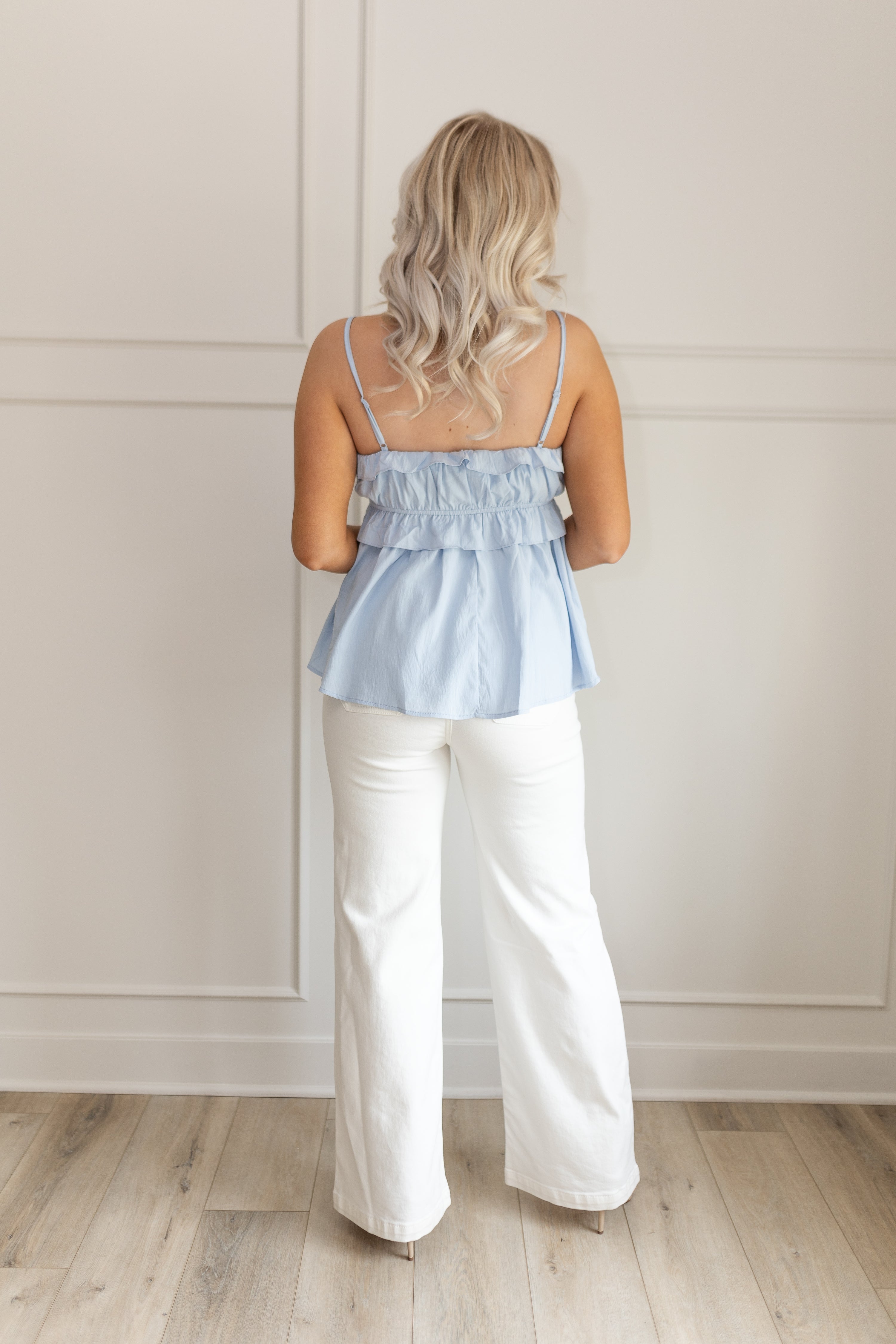 Clare Light Blue Ruffle Babydoll Top