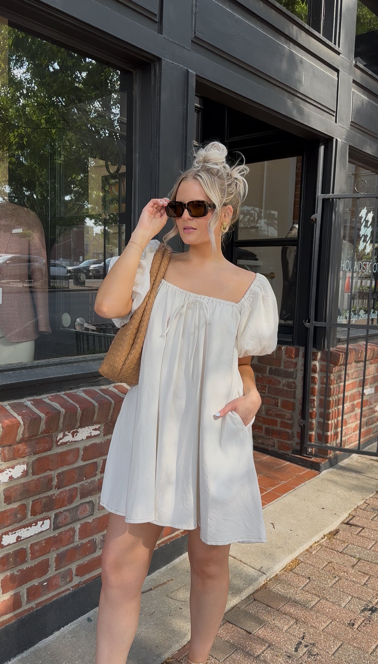 Ardella Puff Sleeve White Denim Mini Dress