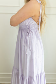 Lavender maxi dress with eyelet embroidered pattern. Adjustable for straps. Also comes in white