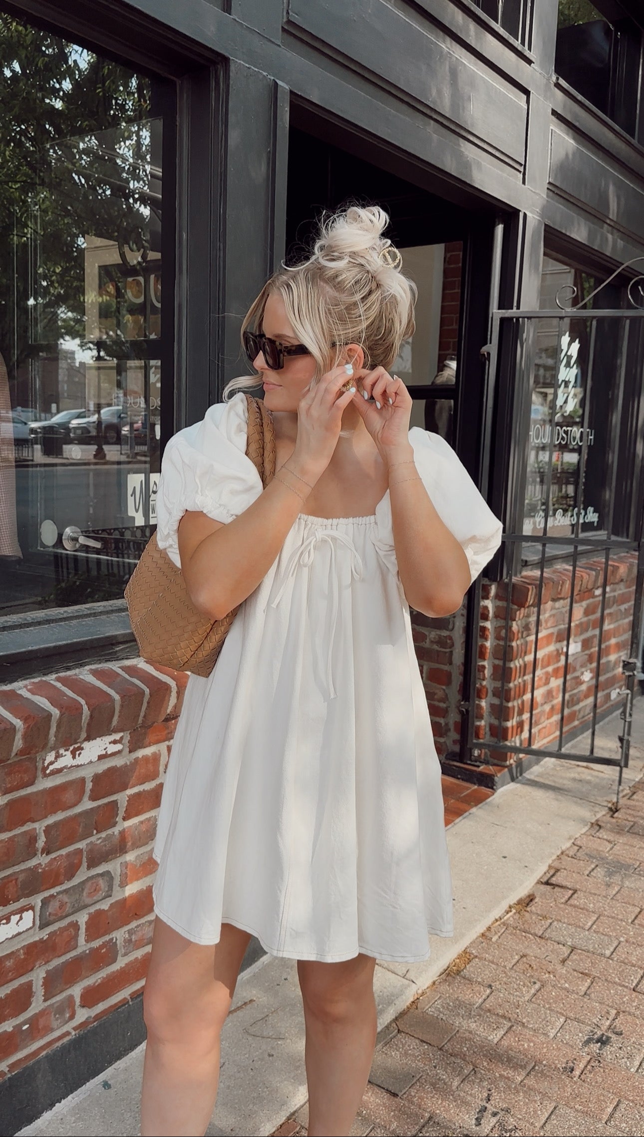 Ardella Puff Sleeve White Denim Mini Dress