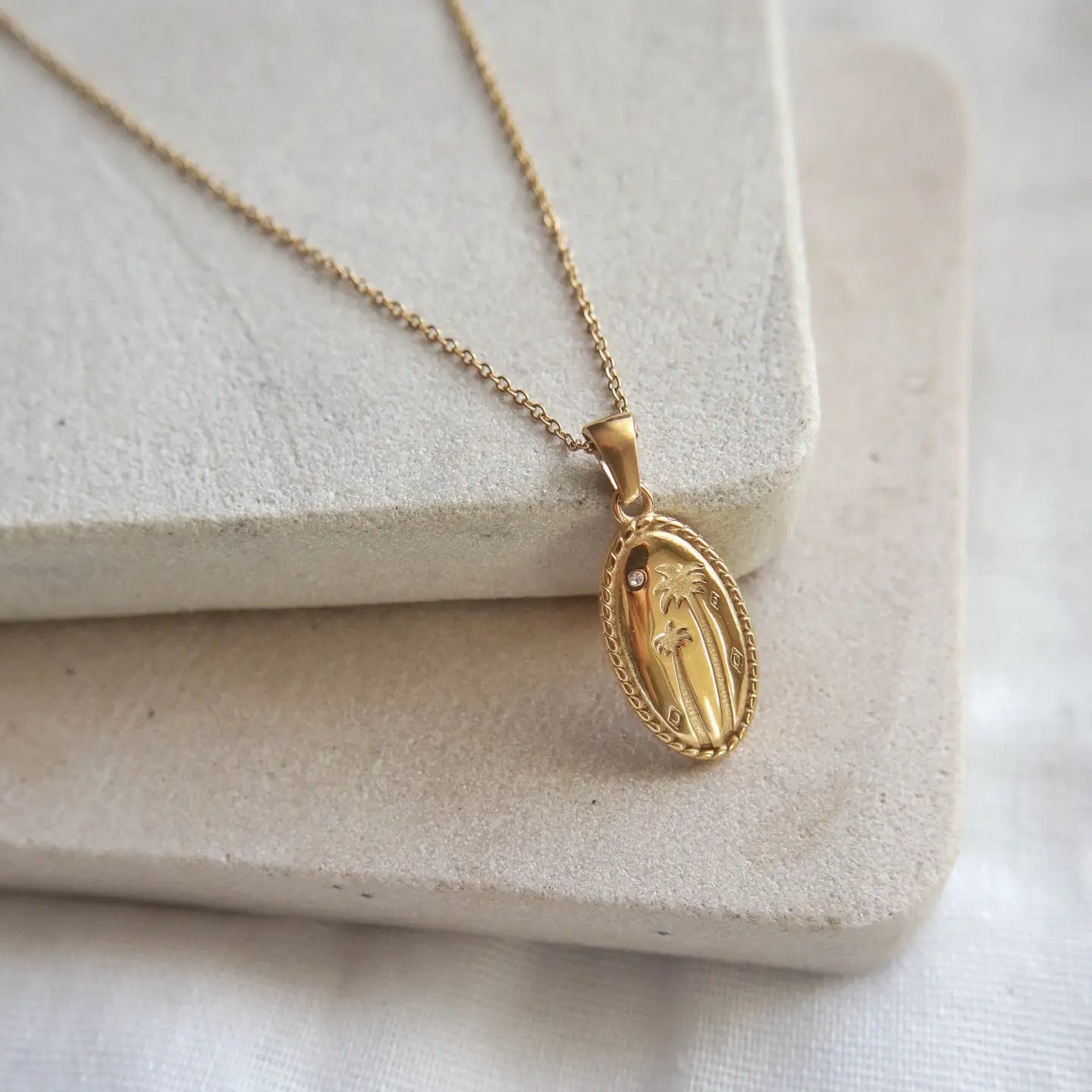 Palm Tree Pendant Gold Necklace